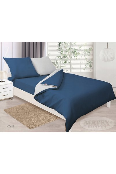 Matex Lenjerie de pat din satin 160x200 cu două fețe, Albastru și Gri Cenușiu
