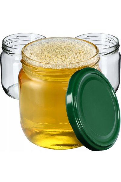 KADAX 24x BORCANE 425ML PENTRU MIERE, MARMELADĂ, CU CAPACE CU ȘURUB FI82