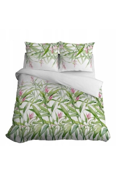 Detexpol Lenjerie de pat din satin 220x200 Flori și frunze Verde primăvăratic