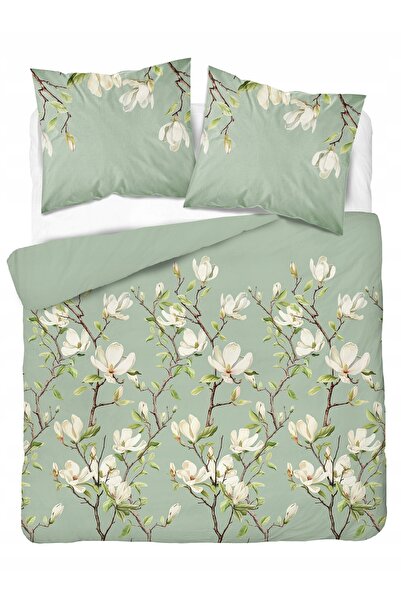 Detexpol Lenjerie de pat din satin 220x200 Flori de magnolie pe fundal mentă