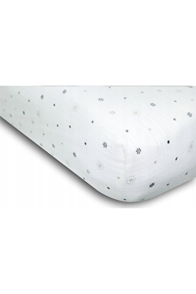 BabyMatex MUSLIN DESIGN Z Folie cauciucată 60x120x10 Albă cu model de stele