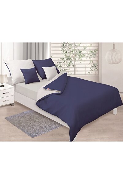 Matex Lenjerie de pat din satin 160x200 cu două fețe Albastru și Alb