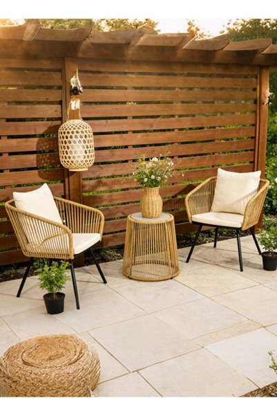 Generic Brand Noon East 3 Piece Metal Rattan Outdoor Patio Set, includes 2 Ra...