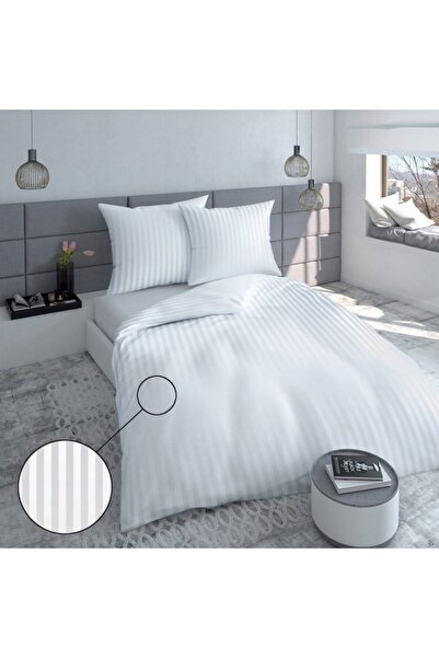 Detexpol Set de lenjerie de pat Adamaszka 140x200, alb, cu dungi hoteliere de...