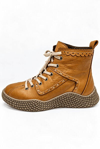 İNZE AYAKKABI Genuine Leather Women's Lace-Up Thick Sole Casual Boots Model N...