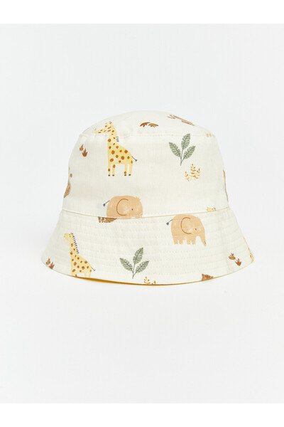 LC Waikiki Nevavm Lcw Baby Ecru Muslin Patterned Baby Boy Bucket Hat with a D...