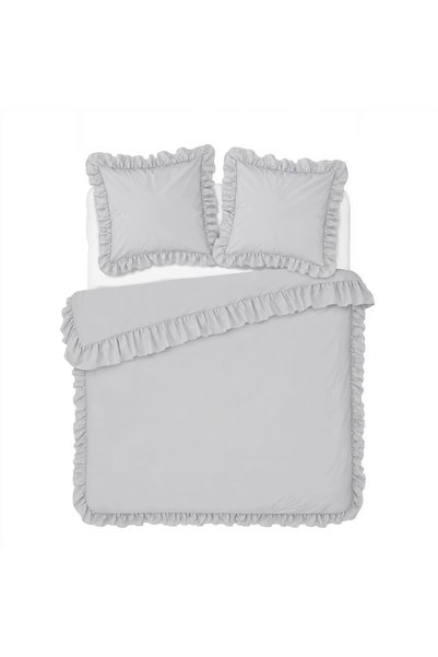 Detexpol Lenjerie de pat 220x200 din microfibră satinată cu volan, gri deschi...
