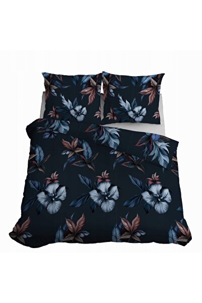 Detexpol Lenjerie de pat din satin 160x200 cu flori bleumarin