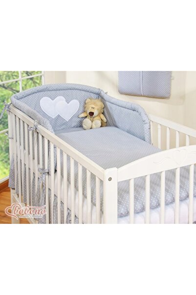 Bobono Set lenjerie de pat 3 piese 120x90 - Inimi și buline pe gri