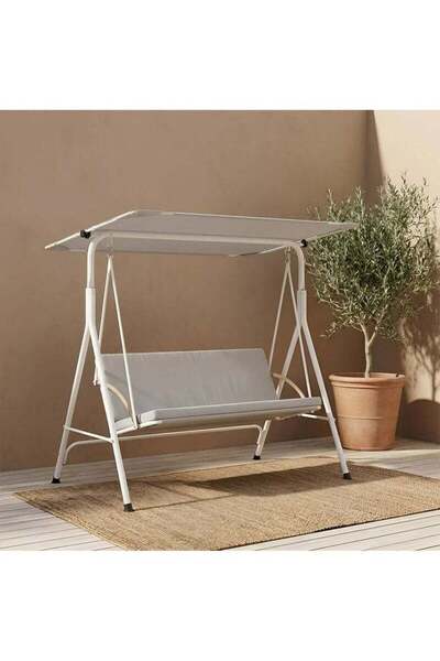 Generic Brand DANUBE HOME Lydia Grey 3-Seater Outdoor Swing, Polyester Garden...