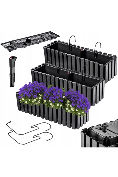 KADAX 3x Jardinieră suspendată pentru balcon, 60cm, cu mânere, antracit