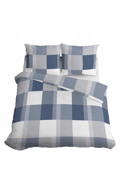 Detexpol Lenjerie de pat din satin 220x200, model grilă, albastru satinat