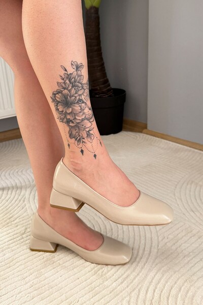 Preshley Pantofi de damă Lora Bej cu toc gros de 3,5 cm