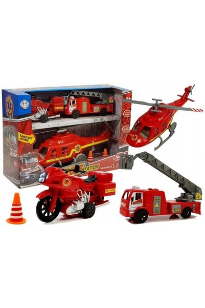 LeanToys Set de vehicule: elicopter de pompieri cu lumini și sunete