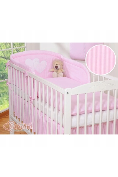 Bobono Set de lenjerie de pat din 3 piese 120x90 - Dungi cu inimioare roz
