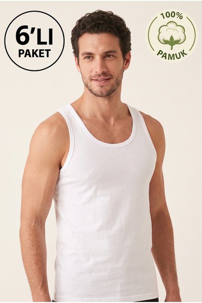 MARİA CALZE Men's 6-Pack 100% Cotton White Undershirts