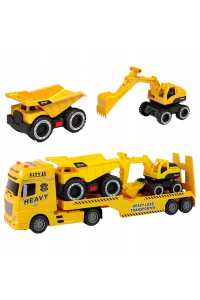 woopie Camion transportator de mașini cu vehicule de construcții
