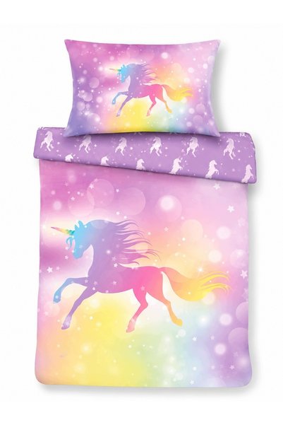BrandMac Lenjerie de pat pentru tineret 140x200 Unicorn Roz Curcubeu Unicorn