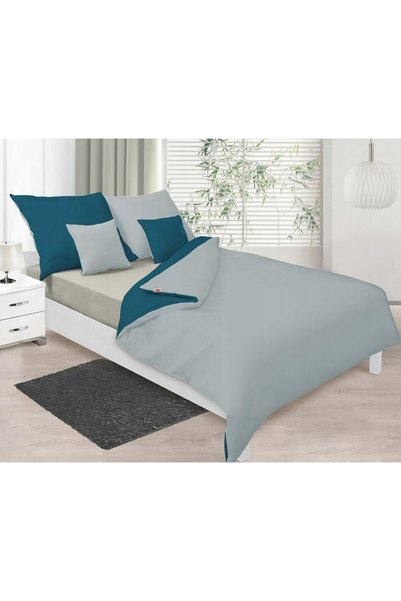 Matex Lenjerie de pat din satin 220x200 cu două fețe, cenușiu și albastru