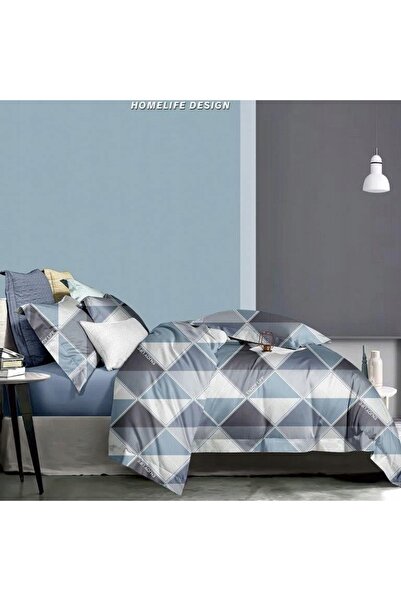 Cotton World Lenjerie de pat din satin 220x200cm, cu model geometric, nuanță ...