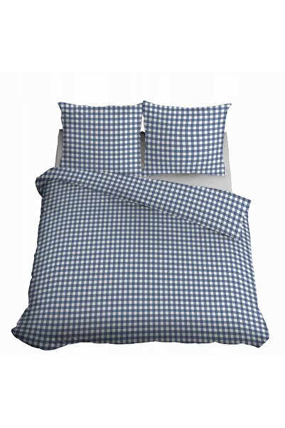 Detexpol Lenjerie de pat din satin 180x200 Albastru cu model grilă