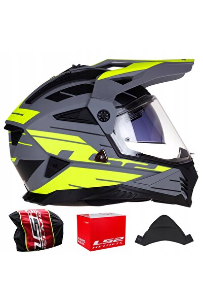 LS2 CROSS ENDURO HELMET MX702 PIONEER II GRI-FLUOR GALBEN MĂRIME XL