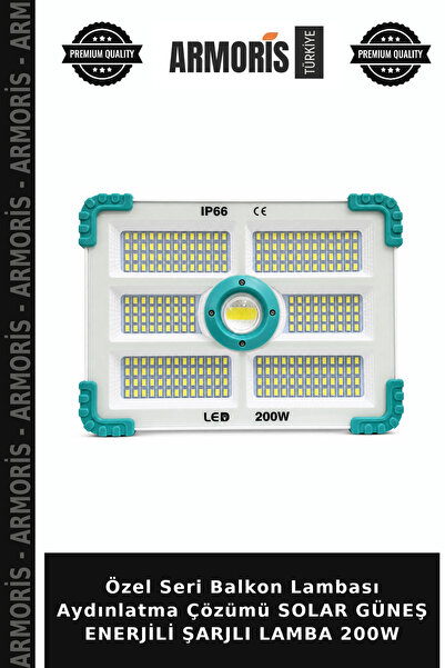 Armoris Özel Seri Balkon Lambası Aydınlatma Çözümü SOLAR GÜNEŞ ENERJİLİ ŞARJLI LAMBA 200W