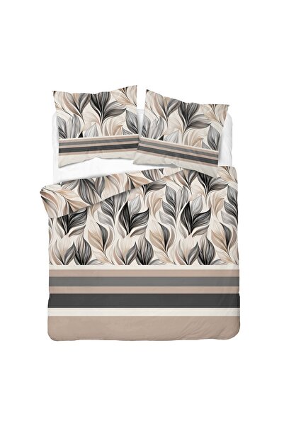 Detexpol Lenjerie de pat din satin 220x200 cu frunze în tonuri de gri și bej