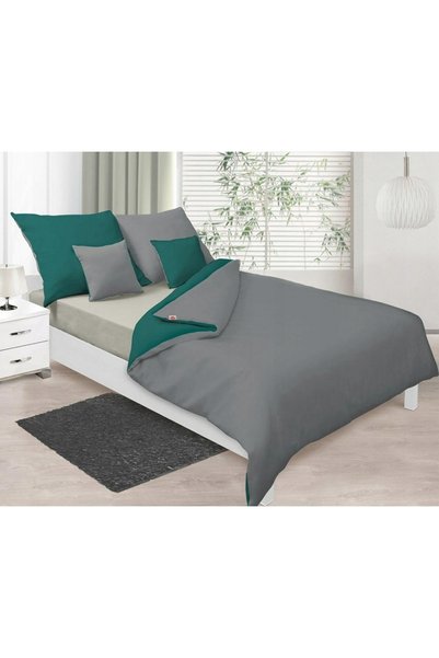 Matex Lenjerie de pat din satin 220x200 cu două fețe, cenușiu și verde