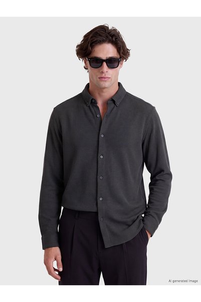 LC Waikiki Lcw Vision Anthracite Waffle Plain Narrow & Slim Men's Shirt with ...