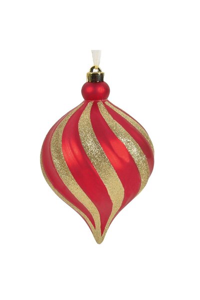 DD SHOP Ornament Brad de Craciun Glob Onion Rosu cu Dungi Aurii Glitter Ø15cm
