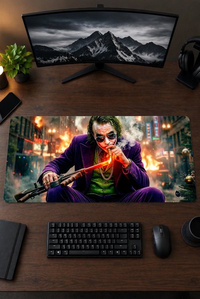 Joker 40x90 Gaming Oyuncu Mouse Pad Kaymaz Kauçuk Taban Büyük Boy Klavye Fare Altlığı Mousepad