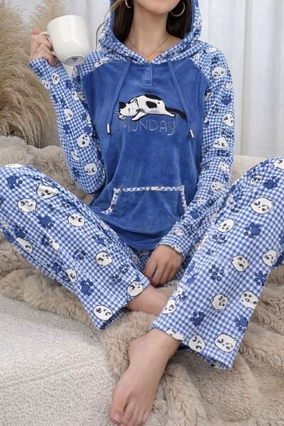 Generic Brand Women's 2 Piece Pajama Set Cat Print Lounge Wear Cozy Pajamas