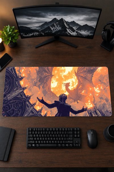 Daenerys ve Dragon Game Of Thrones 40x90 Gaming Oyuncu Mouse Pad Kaymaz Kauçuk Taban Büyük Boy Klavye Fare Altlığı Mousepad