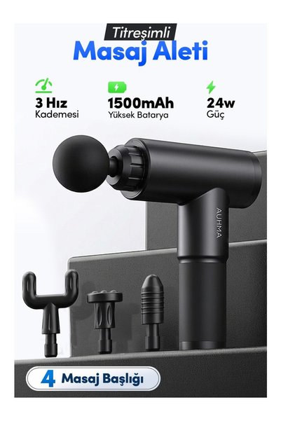 Auhma AMG35 Şarjlı Masaj Tabancası 24W | 3 Kademeli Titreşimli Massage Gun | 4 Başlıklı Profesyonel Kas Rahatlatıcı