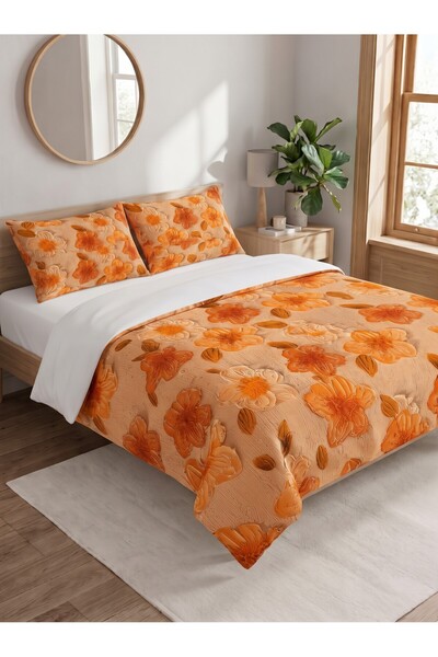 Levva Home Orange Flower Pattern 3D Digital Printed Double Bed Sheet Adult Be...