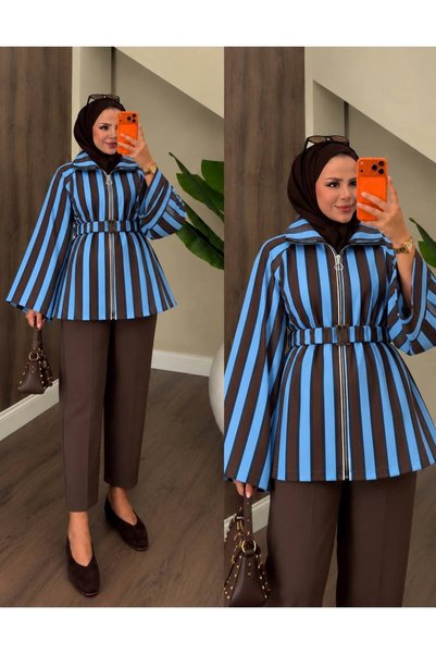 BLUSS سترة نسائية متعددة الألوان متوافقة مع الملابس المحجبة، ذات ياقة عالية و...