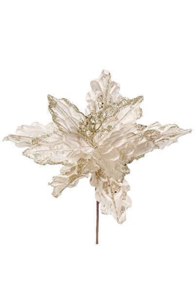 DD SHOP Floare Decorativa Craciunita Bej Sampanie cu Glitter 20cm - Aurie Scu...
