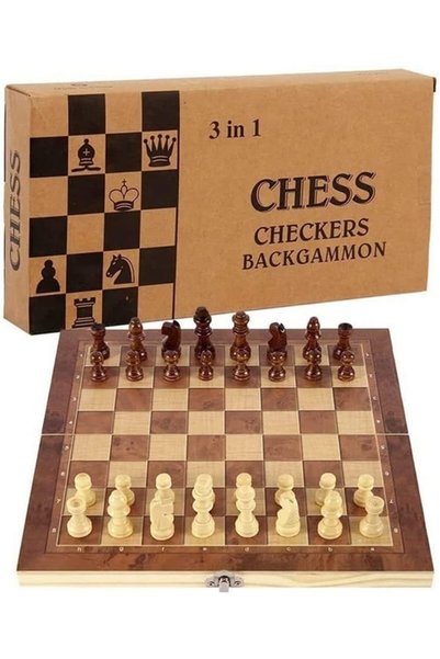 Arabest 3-in-1 Wooden Chess Set, 3 in 1 Chess Checkers Backgammon Set with Fo...
