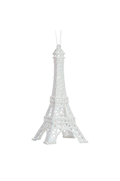 DD SHOP Ornament Brad de Craciun Turnul Eiffel cu Glitter Alb Irizat 6.7x15cm