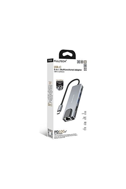 FH20 5-In-1 Usb-C Çoklayıcı Adaptör | 100W Pd Hızlı Şarj | 4K HDMI | Ethernet | 2x USB 3.0