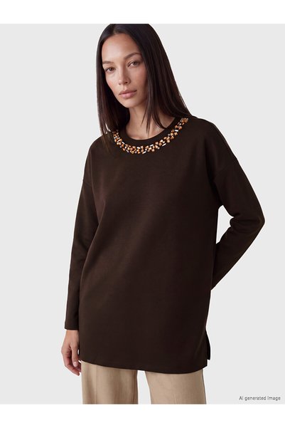 LC Waikiki Lcw Everydaysoft Touch Stone Oversize Women's Sweatshirt Tunic