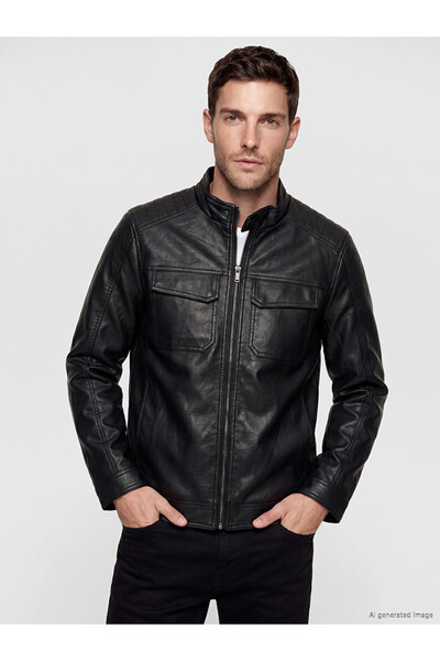 LC Waikiki I Standart Fit Dik Roba Collar Men's Leather Look Coat from Freeze...