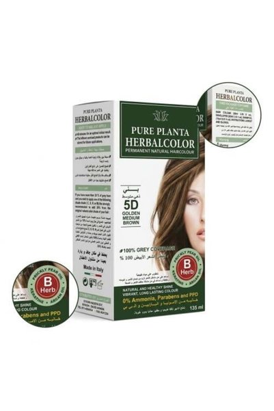 PURE PLANTA صبغة شعر عشبية - صبغة شعر طبيعية بلون بني ذهبي متوسط 5D خالية من الأمونيا 135 مل