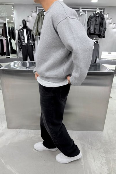 HAFKAGİYİM Gri Workship Baskılı Boxy Fit Sweatshirt