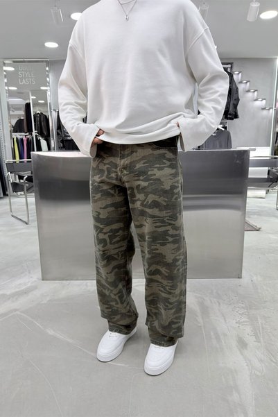 HAFKAGİYİM Haki Gabardin Kumaş Kamuflaj Baggy Pantolon