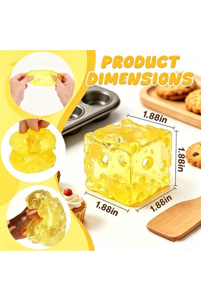 TERRIFI Cheese Squishy Toy, Slow Rising Cheese Stress Ball and Sensory Fidget Toy, Soft Yellow Cheese Cube for Stress Relief, Office, Classroom, Pocket-Size Food-Themed Toy for Adults and Kids