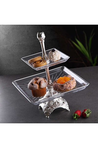 FAIR HOME Two-Tier Cookie Holder with Glass and Metal Silver 20 cm / 26 cm – ...