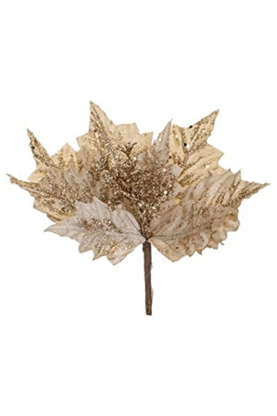 OEM Floare Decorativa de Craciun Bej cu Glitter Sampaniu & Clips 26cm