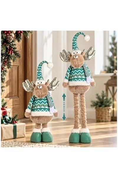 OEM Figurina Decorativa de Craciun Ren cu Picioare Telescopice si Costum Verd...